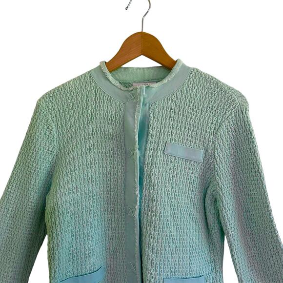 Vintage 90s does 60s Talbots Textured Knit Mint Green Jacket Size Medium Cotton - Picture 2 of 6